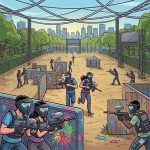 Illustrated paintball arena at Newberry Fun Park