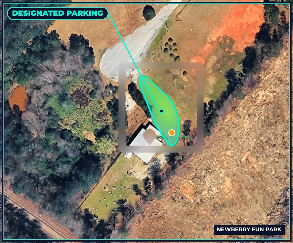 Designated parking area beside the Newberry Fun Park building