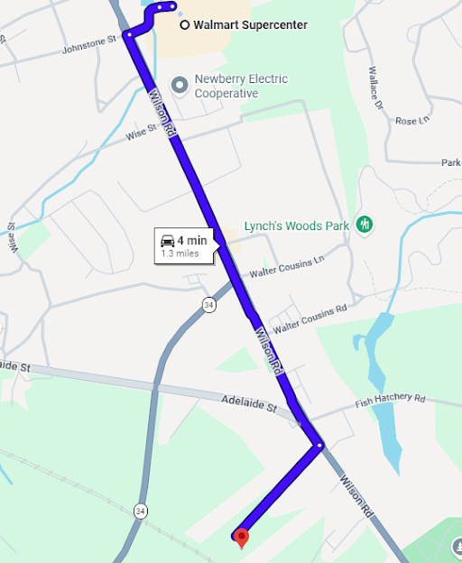 Driving route map to Newberry Fun Park